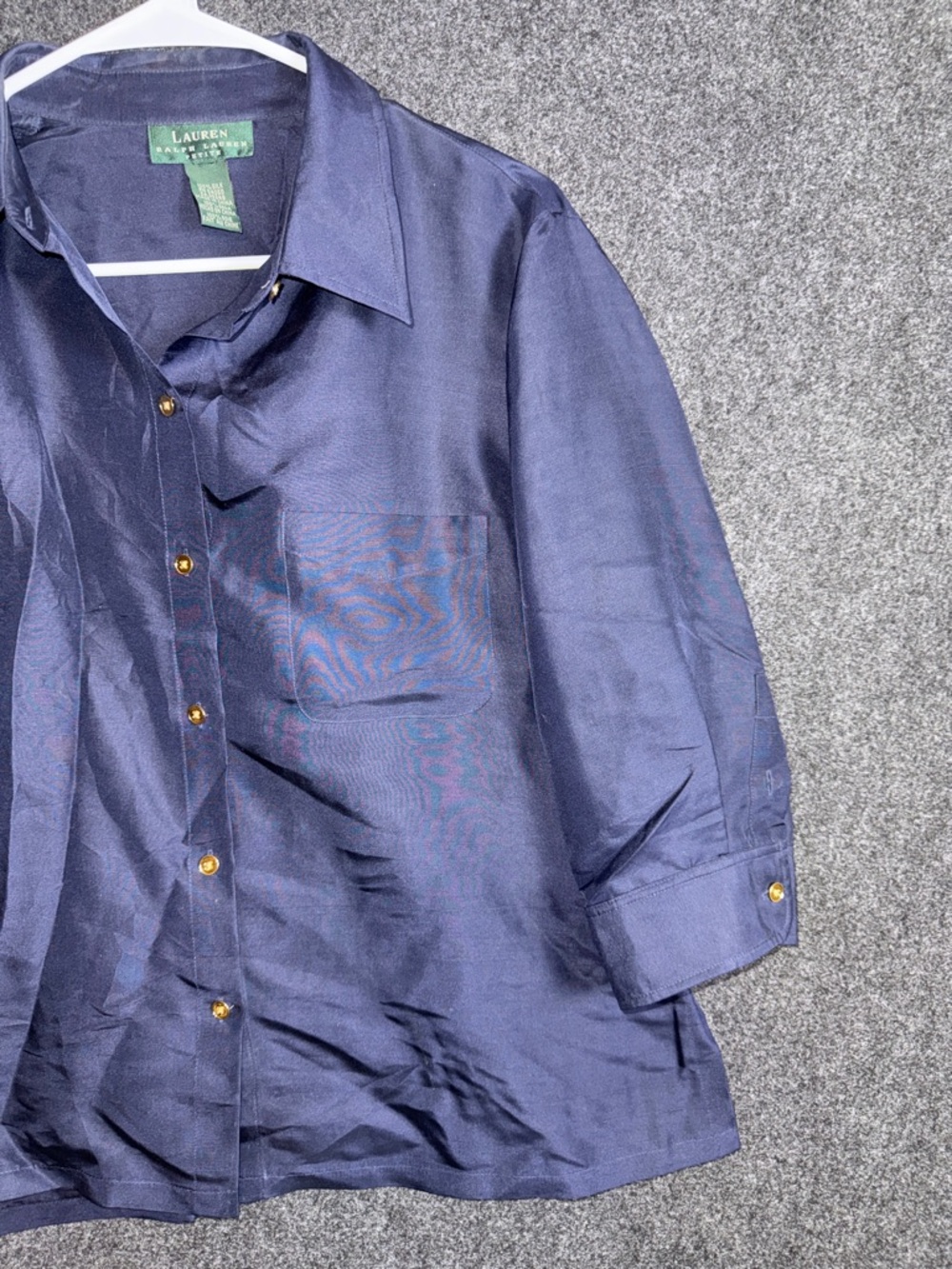Lauren Ralph Lauren 100% Silk Navy Shirt with Gold Buttons Medium - Picture 4 of 6